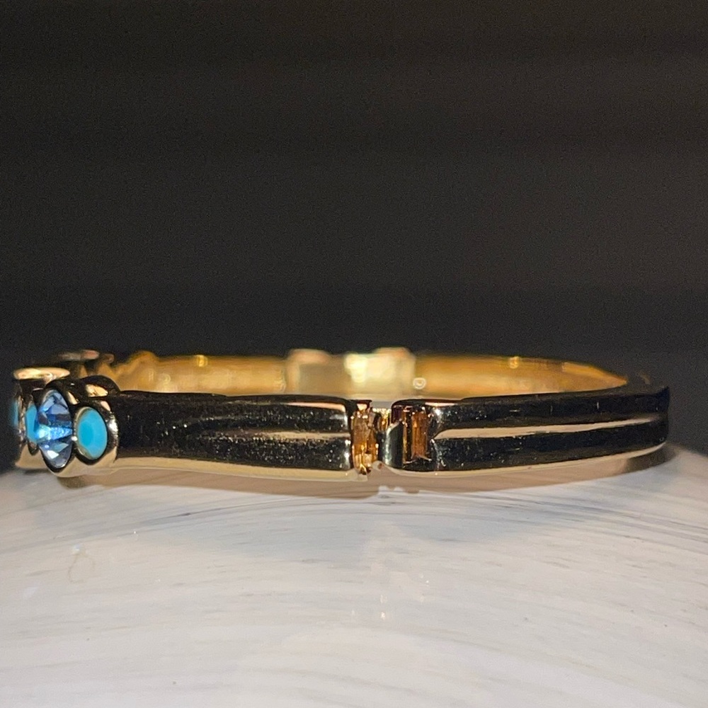 Swarovski crystal bangle bracelet w turquoise, blue purple colored stones gold - Picture 6 of 8